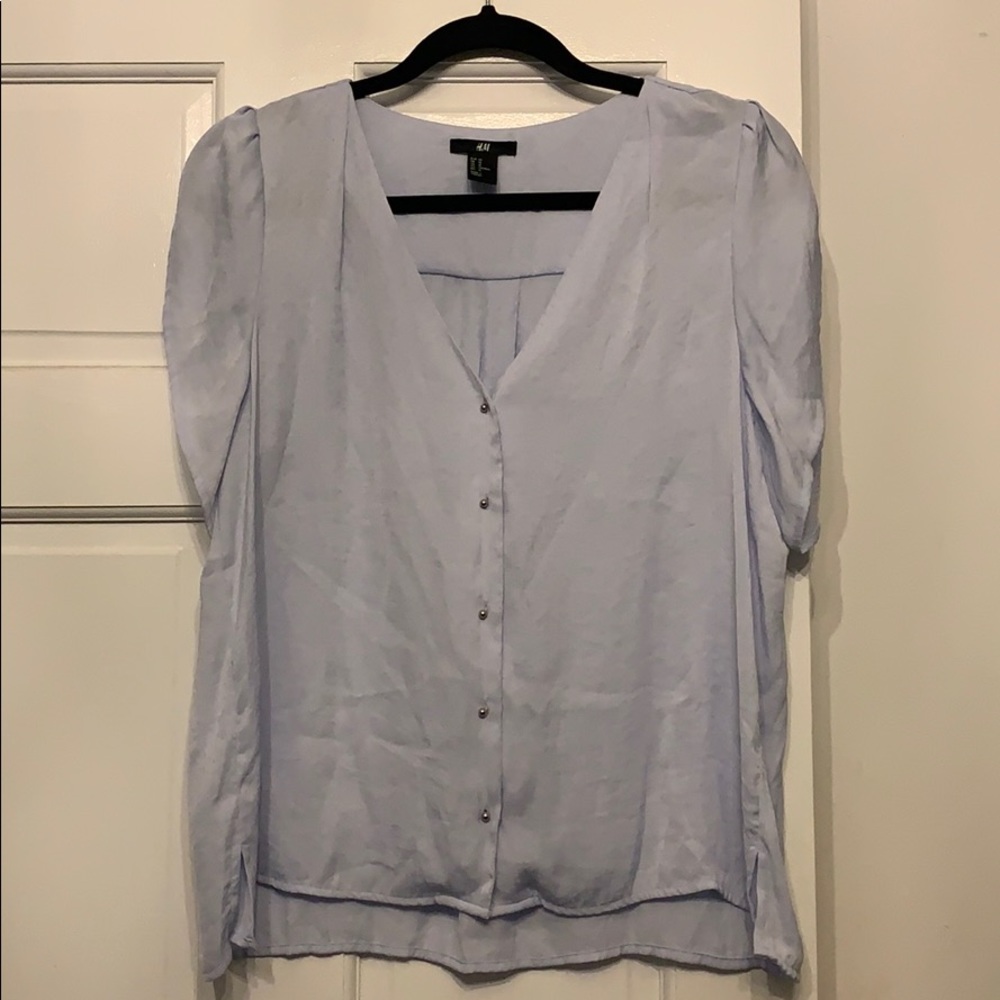 H & M light blue, polkadot blouse size 12